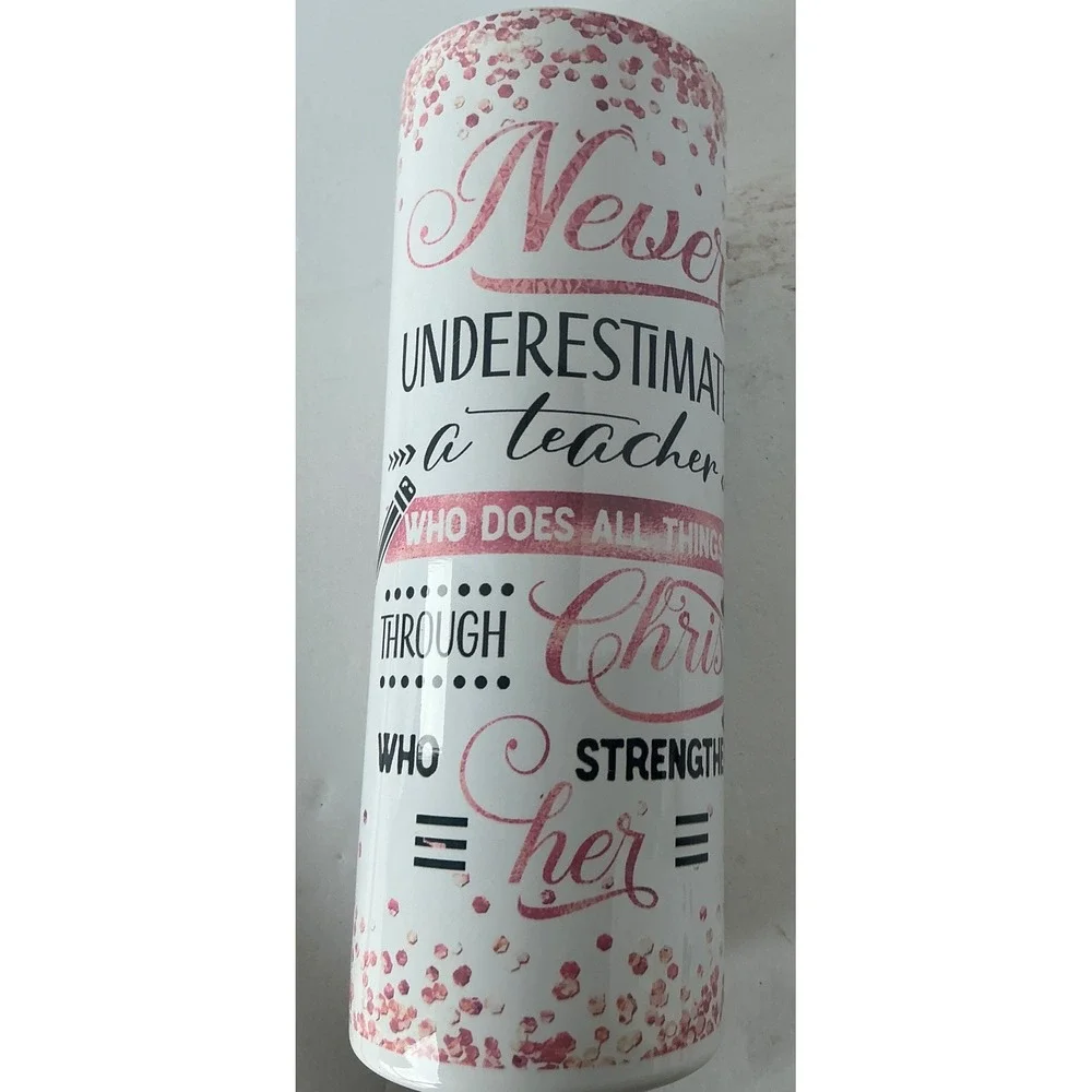 Teacher Tumbler‎ Set 20oz Stainless Steel Insulated Travel Mug Pink Tan